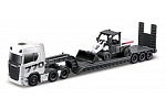 Maisto - Mini-Arbeitsmaschinen, Set mit großem LKW, Scania 770S mit Toolcat 5600 + Schaufel