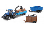 Bburago - FARMLAND, Set New Holland T7.315 HD se třemi přívěsy, 10 cm