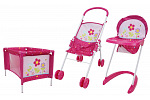 Five O Nine Crew 3-teiliges Spielset, Kinderwagen, Stuhl und Bettchen - Blumen