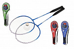 Teddies Set Badmintonschläger 2 Stück + 1 Ball 64cm Metall/Kunststoff 4 Farben im Etui