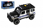 Teddies Polizei-Rettungswagen, Offroad-Kunststoff, 23x14cm, Schwungrad, Batteriebetrieb, mit Licht und Sound, im Karton