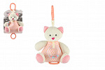 Teddies Plüschbär 18cm Anhänger für Bettchen/Kinderwagen nat. Spieluhr rosa auf Karte im Beutel 0+