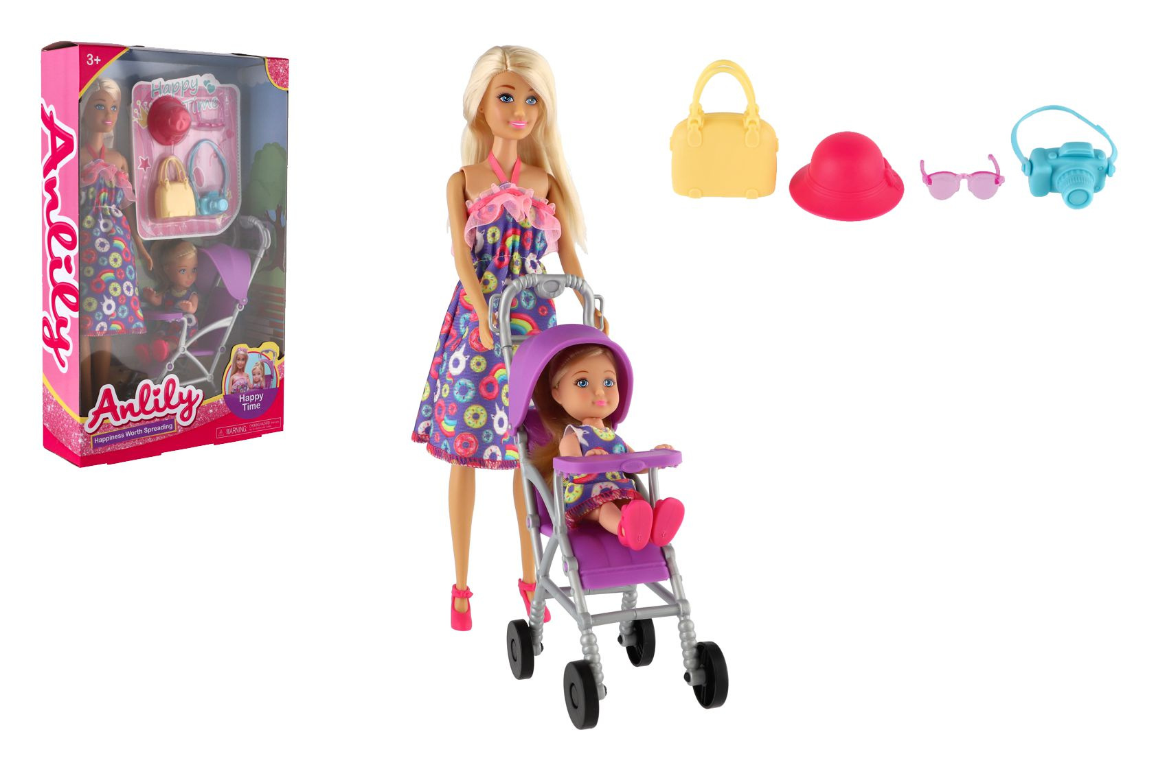Anlily Puppe 30cm mit Mdchen und Kinderwagen + Zubehr aus Kunststoff in  Schachtel 20x32x7cm - toysshop.cz