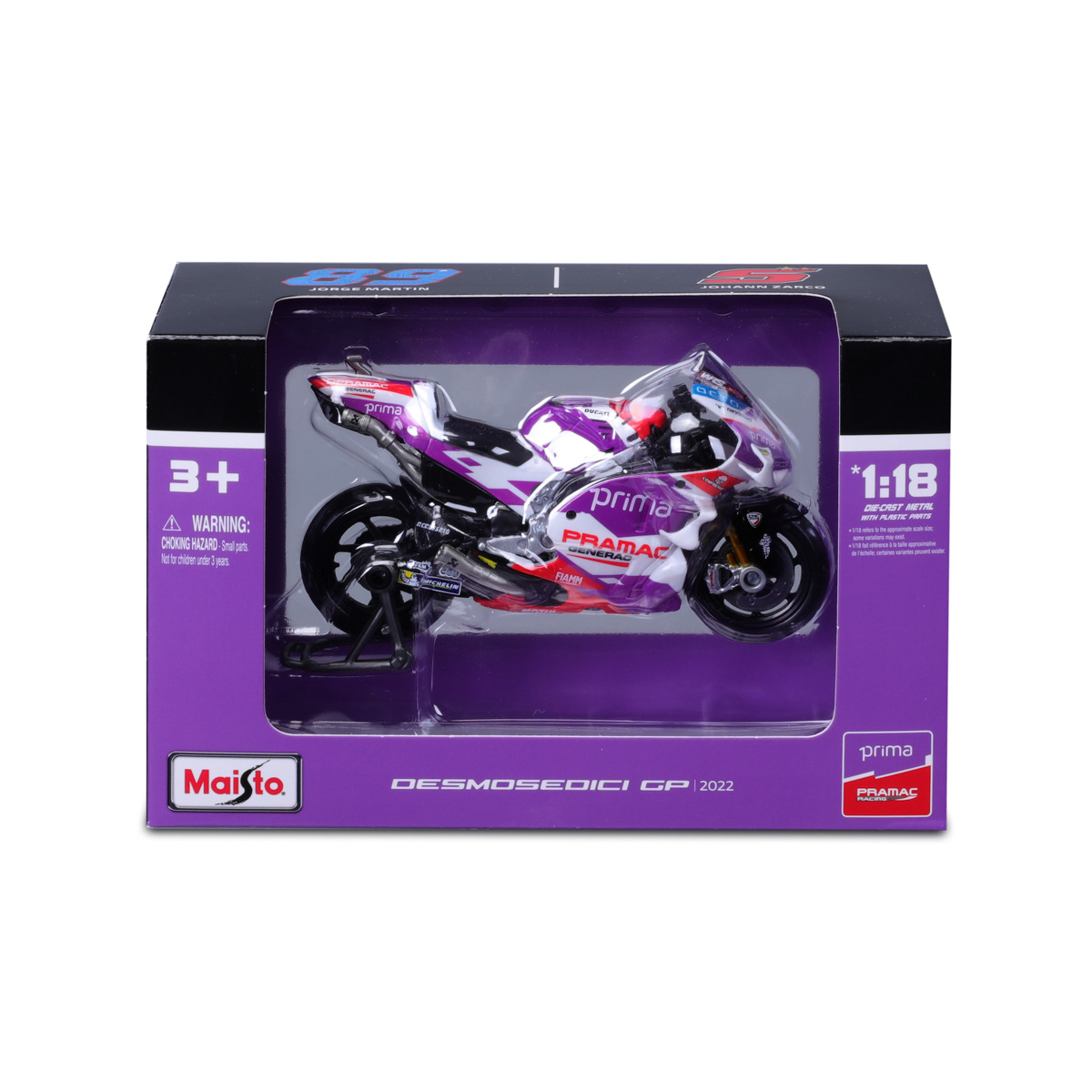 Maisto 1/18 Moto GP 2022 – Ducati Pramac Racing Martin/Zarco – Modèle Moulé Sous Pression – Réplique Précise