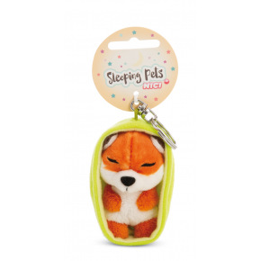 NICI klíčenka spící Liška 12 cm, zelený košík, GREEN