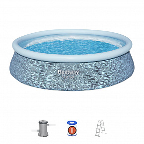 Bestway Nadzemní bazén kruhový Fast Set, kartušová filtrace, schůdky, plachta, průměr 4,57m, výška 1,07m Bestway Nadzemní bazén kruhový Fast Set, kartušová filtrace, schůdky, plachta, průměr 4,57m, výška 1,07m