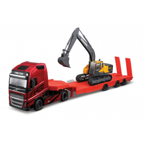 Bburago - Haulers construction, Kamion Volvo FH16 Globetrotter 750 XXL s bagrem Volvo EC220E, 1:43