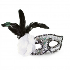 Rappa Škraboška stříbrná s květinou a peřím