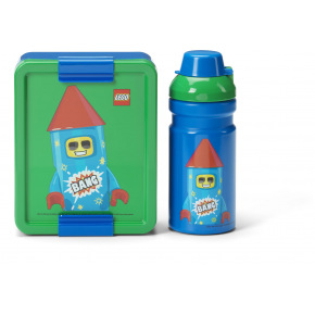 Smartlife LEGO Rocket svačinový set (láhev a box) - modrá/zelená