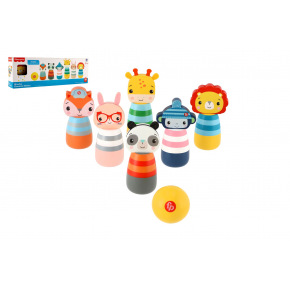 Teddies Kuželky zvířátka 6 ks dřevo v krabici 49x16x8cm