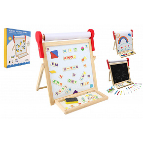 Teddies Tabule oboustranná magnetická dřevo černá/bílá 33x33cm s rolí papíru s doplňky v krabici 37x43cm