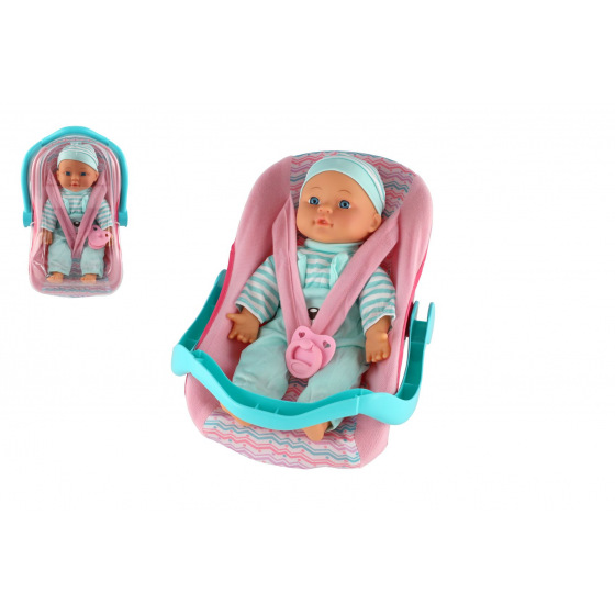 Teddies Panenka miminko plast/látka 30cm měkké tělo v nosítku/autosedačce s dudlíkem 2 barvy