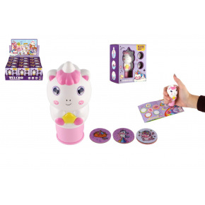 Teddies Samolepkové razítko/Razítko se samolepkami jednorožec plast s nálněmi v krabičce 10x12cm 