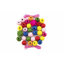 Teddies Holzperlen bunte MAXI mit Gummibändern 54 Stück in kleiner Plastikdose 7x11cm