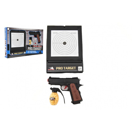 Teddies Pištoľ plast na guličky 6mm s terčom v krabici 45x29x5cm