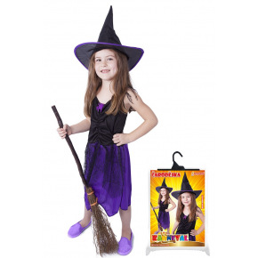 Rappa Dětský kostým fialový s kloboukem čarodějnice/Halloween (S)