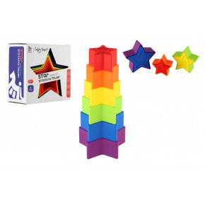 Teddies Veža/Pyramída hviezda farebná stohovacia skladačka 6ks plast v krabičke 12x12x6,5cm 18m+