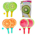 Teddies Sada na plážový tenis ovoce dřevěné 38cm 2 pálky + 1 míček 3 druhy