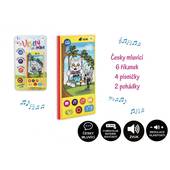 Teddies Lustiges Mobiltelefon aus Kunststoff, spricht Tschechisch, 7,5x15cm, batteriebetrieben, mit Sound auf Karte