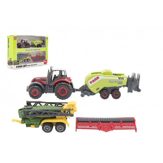 Teddies Sada farma traktor s příslušenstvím 4ks kov/plast mix druhů v krabici 21x15x6cm