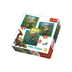 Trefl Puzzle 3 w 1 Świat Dinozaurów 20x19,5cm w pudełku 28x28x6cm