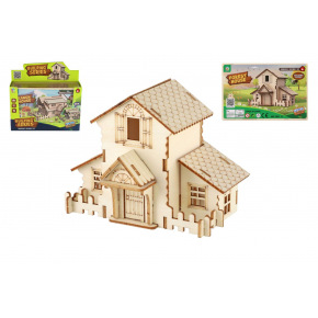 Dřevěné 3D puzzle/stavebnice domeček 4 druhy ve fólii 22,5x15cm 12ks v boxu