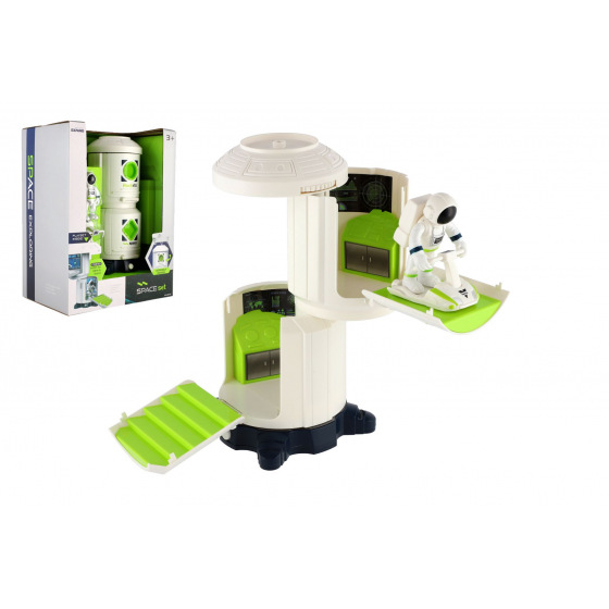 Teddies Sada vesmír plast astronaut, vesmírna stanica na batérie so svetlom, zvukom v krabici 23x30x15cm