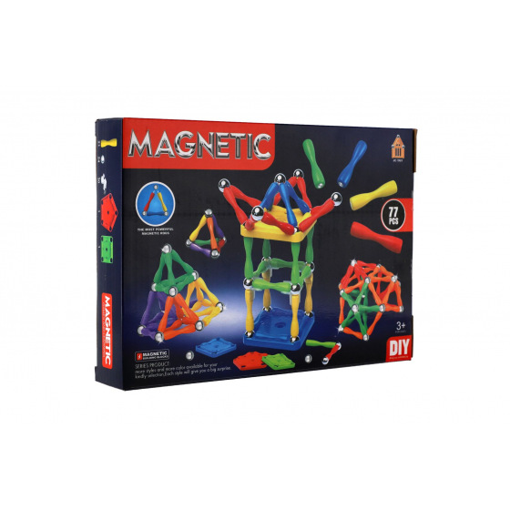 Magnetická stavebnice 77ks plast/kov v krabici 24,5x18x4cm
