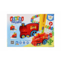 Teddies Lokomotive/Zug Domino Bau Kunststoff 16cm batteriebetrieben mit Sound und Licht in Schachtel 33x23,5x8cm