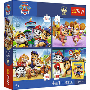 Trefl Puzzle Premium 4v1 Paw Patrol 4x88 dílků 28,5x20,5cm v krabici 28x28x6cm