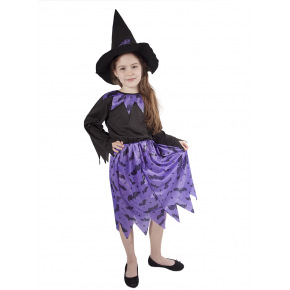 Rappa Detský kostým čarodejnice s netopiermi a klobúkom/Halloween (M)