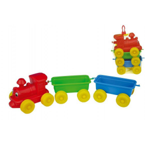 Teddies Plastikowy pociąg dla dzieci pluszowe + 2 wagoniki w siatce
