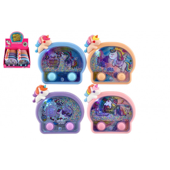 Teddies Vodní hra hlavolam svítící jednorožec plast 13x12cm na baterie 4 barvy