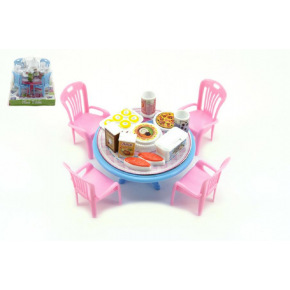 Teddies Stôl a stoličky s doplnkami plast 12cm asst 3 farby v blistri