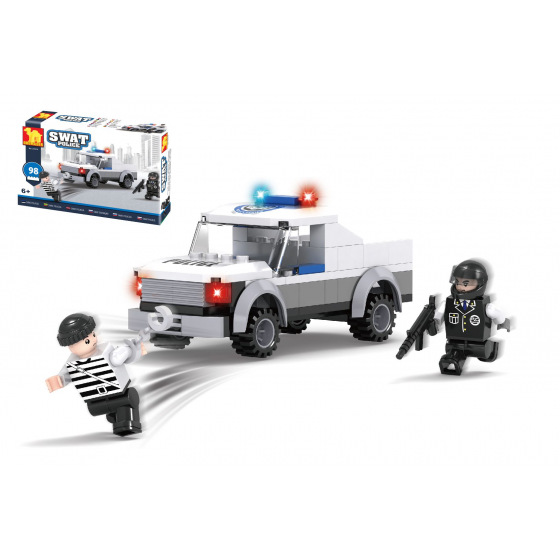 Dromader Stavebnice Dromader Swat auto policie 98 dílků v krabičce 19x13x5cm