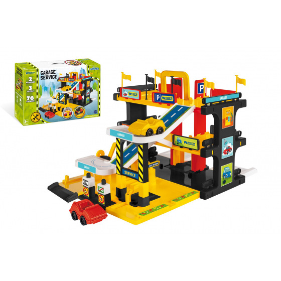 WADER Garage Service 3 Etagen + 2 Autos aus Kunststoff in Schachtel 59x39x15cm Wader