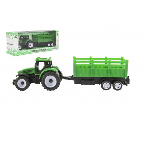 Teddies Traktor s vlekom plast 21cm na voľný chod 2 farby v krabičke 23x9x6cm