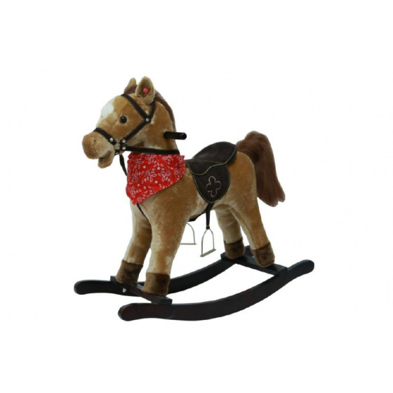 Kůň houpací hnědý plyš na baterie 71cm se zvukem a pohybem nosnost 50kg v krabici 62x56x19cm