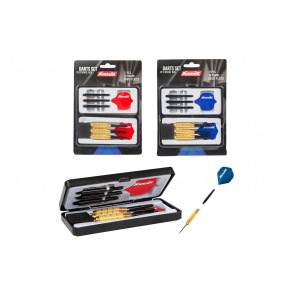 Teddies Wurfpfeile mit Etui, Metallspitze, 3 Stück, 2 Farben auf Karte 14x20cm