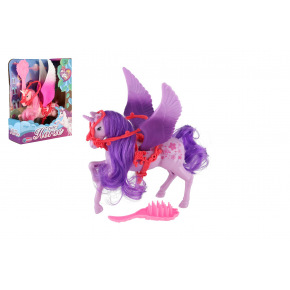 Teddies Jednorožec/kůň s křídly česací s hřebenem plast 22cm 3 barvy v krabičce 17x22x6cm