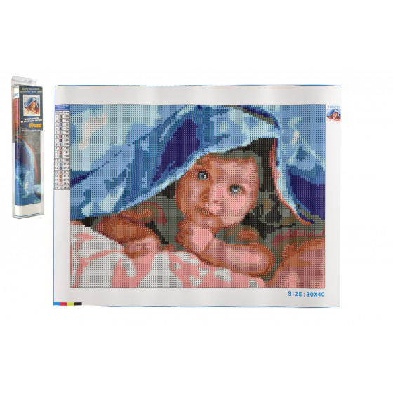 SMT Creatoys Diamantový obrázek Miminko pod dekou 40x30cm s doplňky v blistru 7x33x3cm