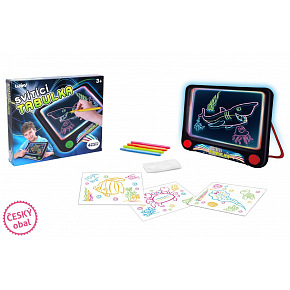 Wiky Tabulka kreslící svítící barevná plast 25cm na baterie se světlem v krabici 30x25cm