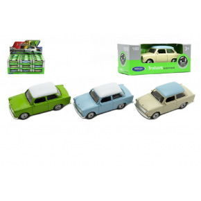 Teddies Auto Welly Trabant 1:60 metalowe 7 cm w różnych kolorach, swobodnie biegające, w pudełku