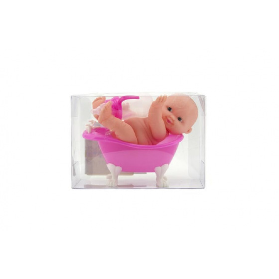 Teddies Baby in der Wanne Gummi/Plastik mit Fläschchen 10cm in Plastikbox 13x9x6,5cm