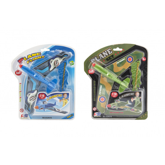 Teddies Abschussflugzeug aus Kunststoff 25x14cm 2 Farben auf Karte 21x25x4cm