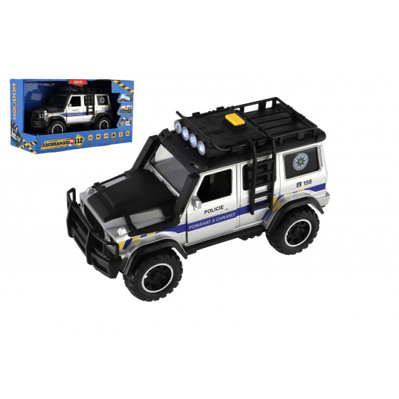 Auto záchranáři policie terénní plast 23x14cm na setrvačník na baterie se světlem se zvukem v krabic