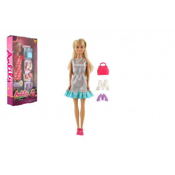 Teddies Puppe Anlily Kunststoff 28cm mit modischen Accessoires 2 Farben in Schachtel 15x32x5cm