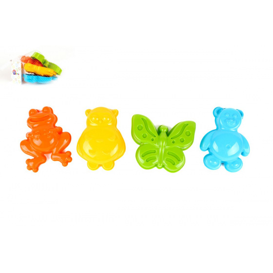 Teddies Formičky Bábovky na písek plast zvířátka 3 druhy v síťce 12x10x8cm 12m+