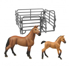 Rappa Zestaw Horse 2 szt. z ogrodzeniem brązowy z białą plamką