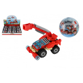 Teddies Zestaw pojazdów ratunkowych straż pożarna plastik 7cm mix rodzajów w plastikowej kuli 12 sztuk w pudełku